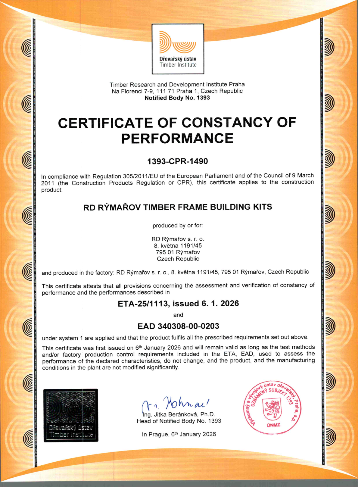 CERTIFICATE OF CONSTANCY OF PERFORMANCE CERTIFICATE OF CONSTANCY OF PERFORMANCE