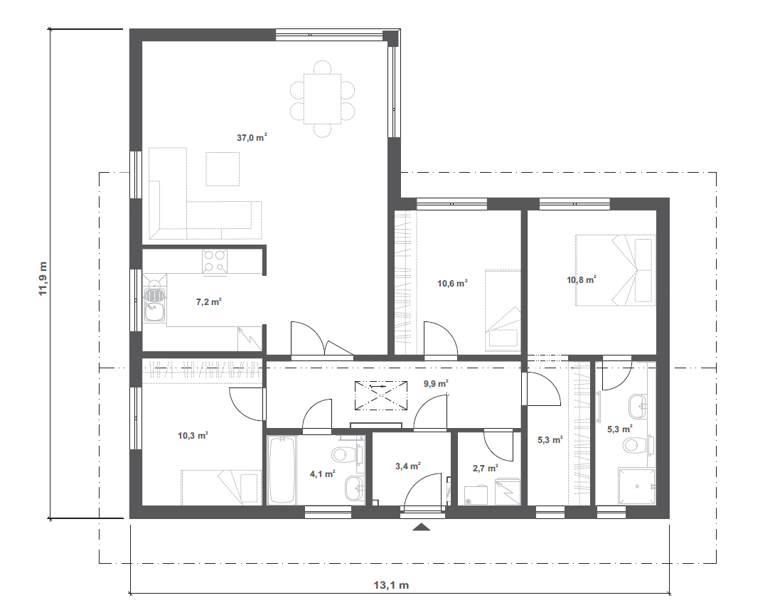 Půdorys Bungalov 107_U Půdorys Bungalov 107_U